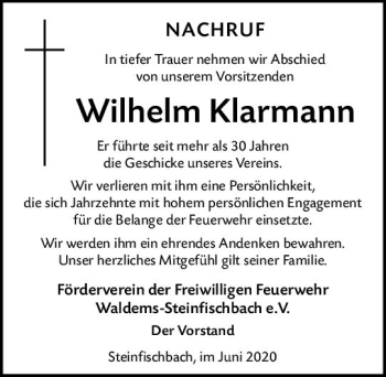 Traueranzeige von Wilhelm Klarmann von vrm-trauer