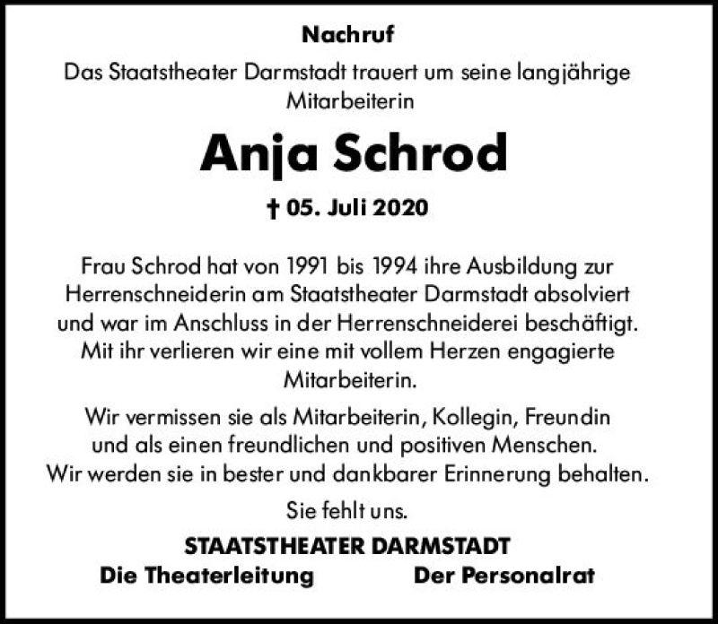  Traueranzeige für Anja Schrod vom 11.07.2020 aus vrm-trauer