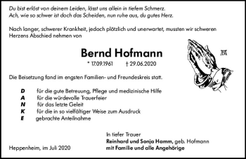 Traueranzeige von Bernd Hofmann von vrm-trauer