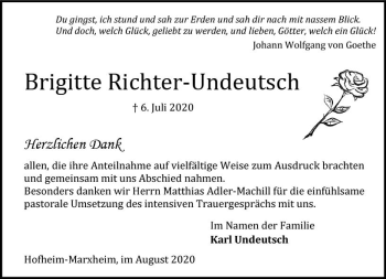 Traueranzeige von Brigitte Richter-Undeutsch von vrm-trauer