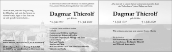 Traueranzeige von Dagmar Thierolf von vrm-trauer