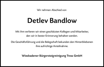 Traueranzeige von Detlev Bandlow von vrm-trauer