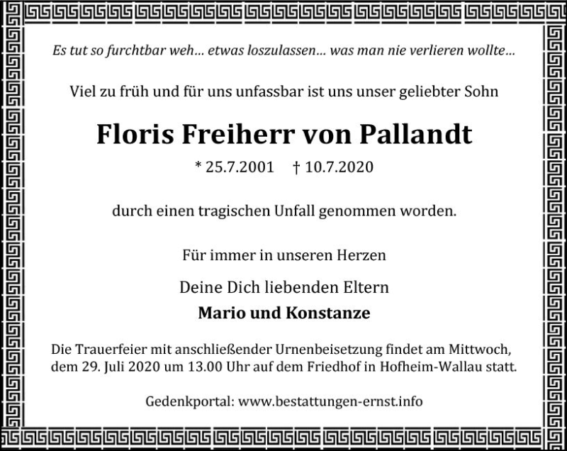  Traueranzeige für Floris Freiherr von Pallandt vom 24.07.2020 aus vrm-trauer