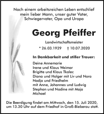 Traueranzeige von Georg Pfeiffer von vrm-trauer