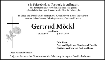 Traueranzeige von Gertrud Möckl von vrm-trauer