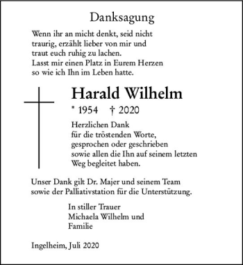 Traueranzeige von Harald Wilhelm von vrm-trauer