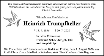 Traueranzeige von Heinrich Trumpfheller von vrm-trauer