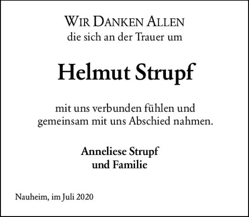  Traueranzeige für Helmut Strupf vom 18.07.2020 aus vrm-trauer