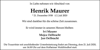 Traueranzeige von Henrik Maurer von vrm-trauer