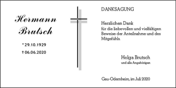 Traueranzeige von Hermann Brutsch von vrm-trauer