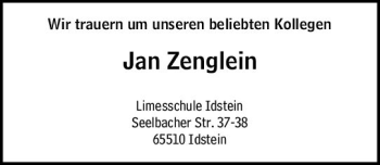 Traueranzeige von Jan Zenglein von vrm-trauer