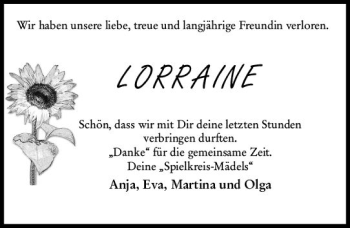 Traueranzeige von Lorraine Butler von vrm-trauer
