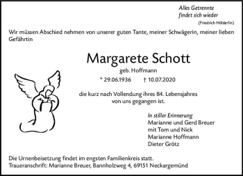 Traueranzeige von Margarete Schott von vrm-trauer