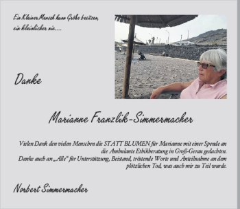 Traueranzeige von Marianne Franzlik-Simmermacher von vrm-trauer