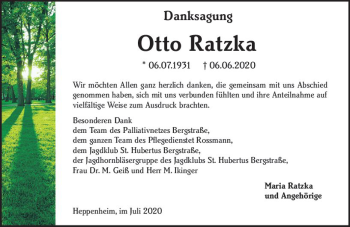 Traueranzeige von Otto Ratzka von vrm-trauer