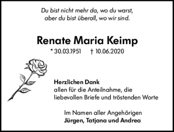 Traueranzeige von Renate Maria Keimp von vrm-trauer
