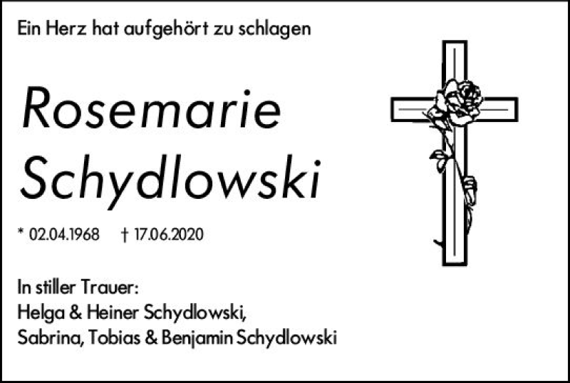  Traueranzeige für Rosemarie Schydlowski vom 03.07.2020 aus vrm-trauer