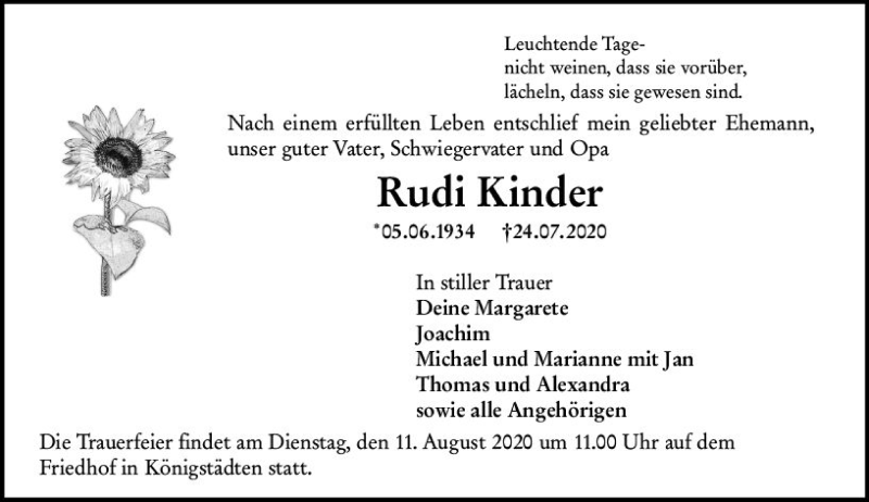  Traueranzeige für Rudi Kinder vom 01.08.2020 aus vrm-trauer