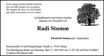 Traueranzeige von Rudi Stumm von vrm-trauer
