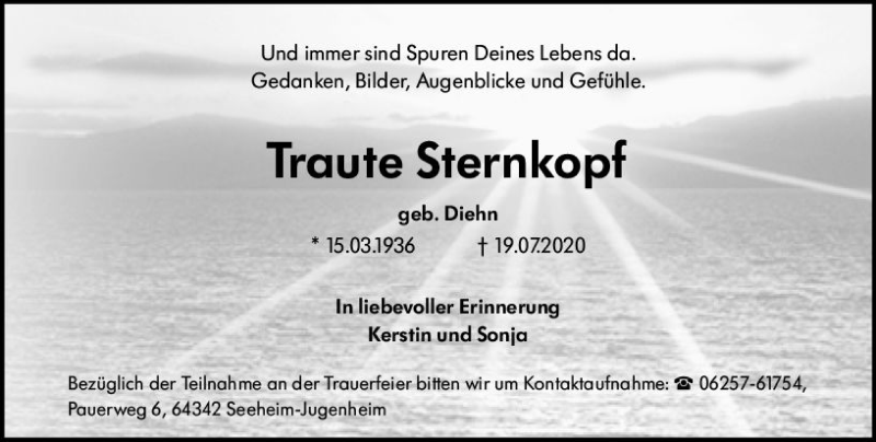  Traueranzeige für Traute Sternkopf vom 22.07.2020 aus vrm-trauer