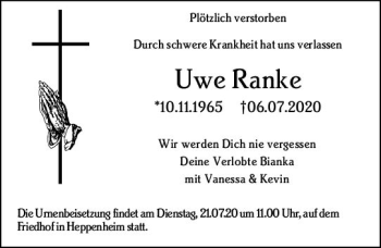 Traueranzeige von Uwe Ranke von vrm-trauer