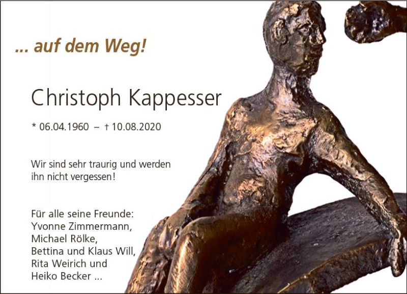  Traueranzeige für Christoph Kappesser vom 22.08.2020 aus vrm-trauer