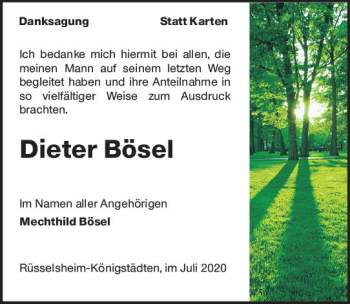 Traueranzeige von Dieter Bösel von vrm-trauer