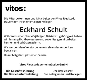 Traueranzeige von Eckhard Schult von vrm-trauer