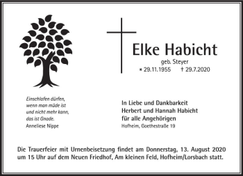 Traueranzeige von Elke Habicht von vrm-trauer