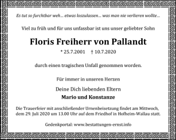 Traueranzeige von Floris Freiherr von Pallandt von vrm-trauer