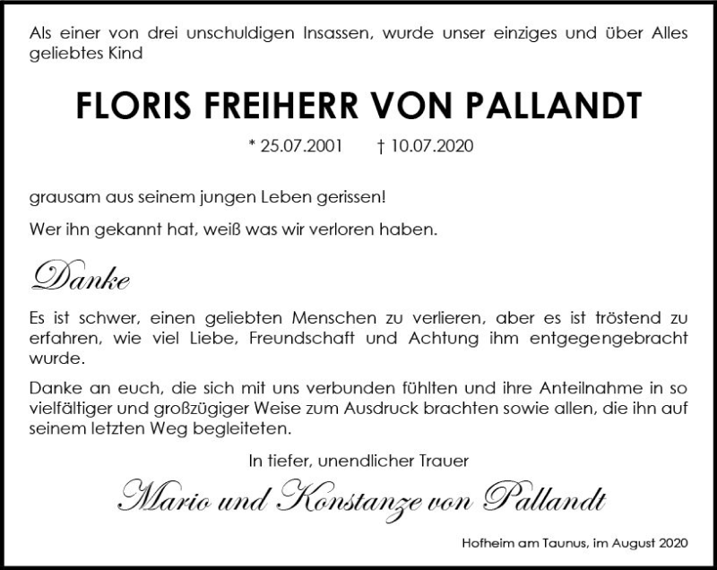  Traueranzeige für Floris Freiherr von Pallandt vom 07.08.2020 aus vrm-trauer