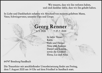 Traueranzeige von Georg Renner von vrm-trauer