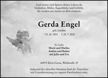 Traueranzeige von Gerda Engel von vrm-trauer