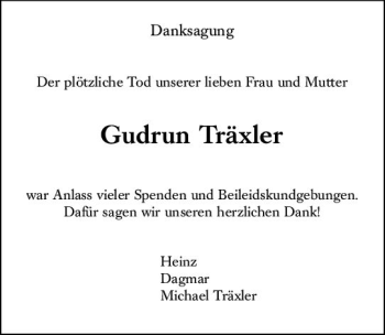 Traueranzeige von Gudrun Träxler von vrm-trauer