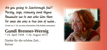 Traueranzeige von Gundi Brenner-Wernig von vrm-trauer