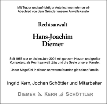 Traueranzeige von Hans-Joachim Diemer von vrm-trauer