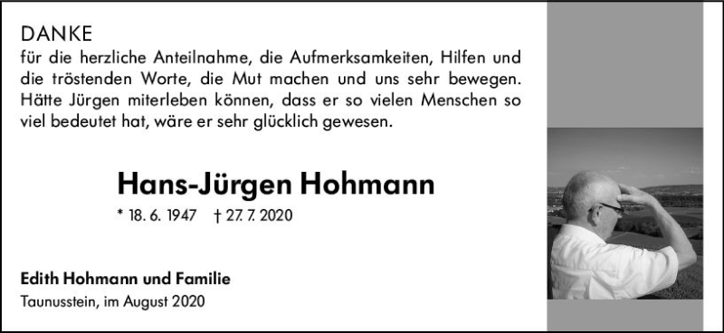  Traueranzeige für Hans-Jürgen Hohmann vom 22.08.2020 aus vrm-trauer