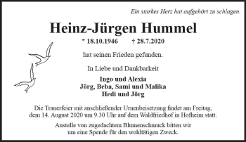 Traueranzeige von Heinz-Jürgen Hummel von vrm-trauer