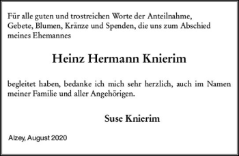 Traueranzeige von Heinz Hermann Knierim von vrm-trauer