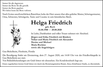 Traueranzeige von Helga Friedrich von vrm-trauer