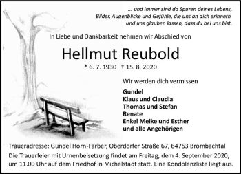 Traueranzeige von Hellmut Reubold von vrm-trauer