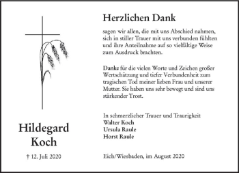 Traueranzeige von Hildegard Koch von vrm-trauer