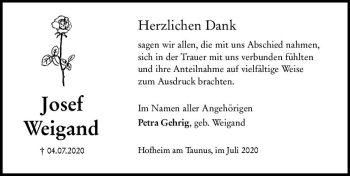 Traueranzeige von Josef Weigand von vrm-trauer