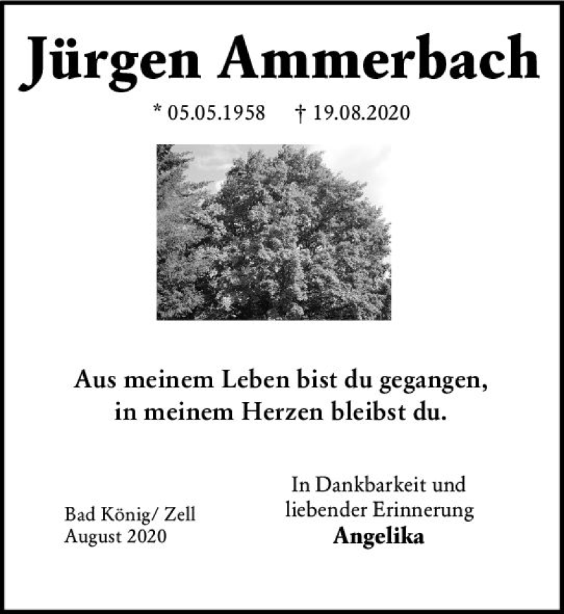  Traueranzeige für Jürgen Ammerbach vom 29.08.2020 aus vrm-trauer