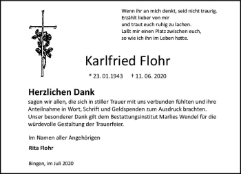 Traueranzeige von Karlfried Flohr von vrm-trauer