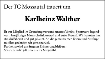 Traueranzeige von Karlheinz Walther von vrm-trauer