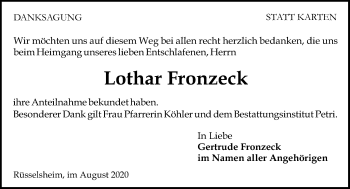 Traueranzeige von Lothar Fronzeck von vrm-trauer