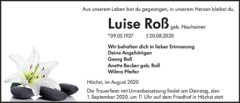 Traueranzeige von Luise Roß von vrm-trauer