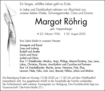 Traueranzeige von Margot Röhrig von vrm-trauer