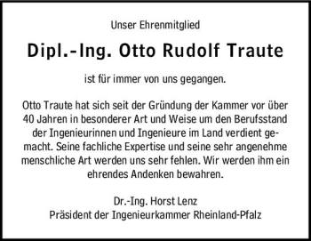 Traueranzeige von Otto Rudolf Traute von vrm-trauer